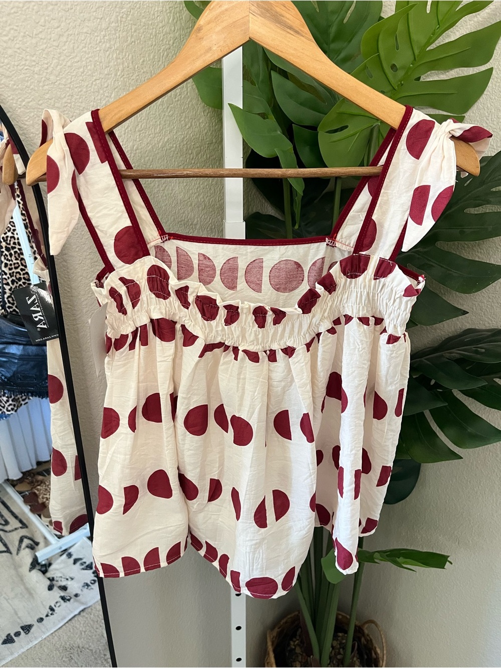 Zara Polka Dot Tie Strap Crop Top Size Medium NWT |Red & White Summer Blouse - Picture 7 of 7